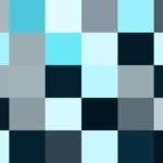 Bloques de píxeles en tonos celeste y teal con prisma, imagen still VJ para escenario de iglesia