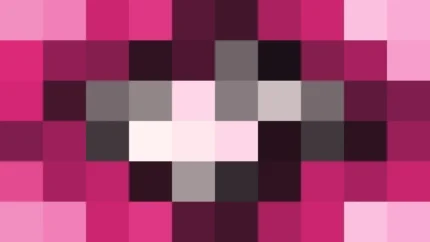 Bloques de píxeles en tonos magenta con rombos, imagen still VJ para escenario de iglesia