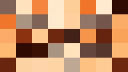 Bloques de píxeles en tonos naranja y terracota con efecto lente, imagen still VJ para escenario de iglesia