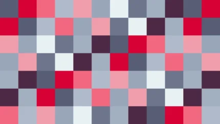 Bloques de píxeles en tonos rojo y añil con damero, imagen still VJ para escenario de iglesia
