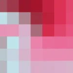 Bloques de píxeles en tonos rojo y fucsia con molinete, imagen still VJ para escenario de iglesia