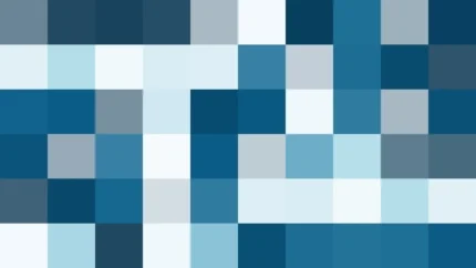 Bloques de píxeles en tonos teal y celeste con caleidoscopio, imagen still VJ para escenario de iglesia