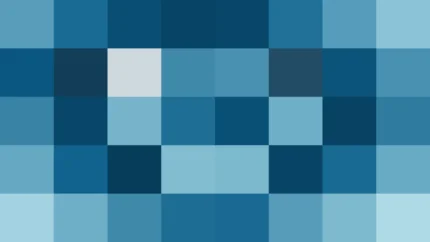 Bloques de píxeles en tonos teal y celeste con túnel, imagen still VJ para escenario de iglesia