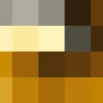 Bloques de píxeles grandes en tonos amarillo y terracota con espiral, imagen still VJ para escenario de iglesia