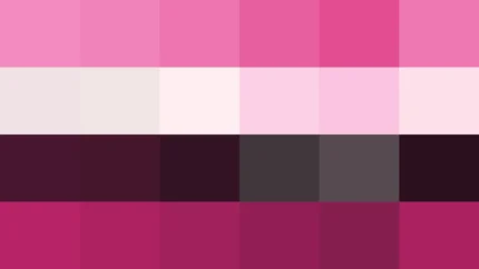 Bloques de píxeles grandes en tonos magenta con barrido vertical, imagen still VJ para escenario de iglesia