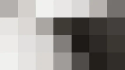 Bloques de píxeles grandes en tonos negro y gris con barrido diagonal, imagen still VJ para escenario de iglesia