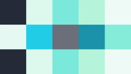 Bloques de píxeles grandes en tonos teal y aguamarina con ondas concéntricas, imagen still VJ para escenario de iglesia