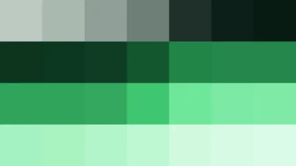 Bloques de píxeles grandes en tonos verde y menta con barrido vertical, imagen still VJ para escenario de iglesia