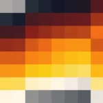 Mosaico de píxeles en tonos amarillo y naranja con barrido vertical, imagen still VJ para escenario de iglesia