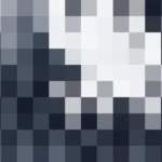 Mosaico de píxeles en tonos azul y cobalto con órbitas, imagen still VJ para escenario de iglesia