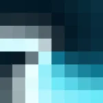 Mosaico de píxeles en tonos celeste y teal con molinete, imagen still VJ para escenario de iglesia