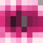 Mosaico de píxeles en tonos magenta con ondas concéntricas, imagen still VJ para escenario de iglesia
