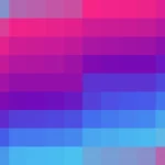 Mosaico de píxeles en tonos magenta y violeta con barrido vertical, imagen still VJ para escenario de iglesia