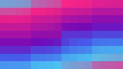 Mosaico de píxeles en tonos magenta y violeta con barrido vertical, imagen still VJ para escenario de iglesia