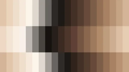 Mosaico de píxeles en tonos melocotón y tostado con barrido horizontal, imagen still VJ para escenario de iglesia