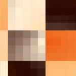 Mosaico de píxeles en tonos naranja y terracota, imagen still VJ para escenario de iglesia