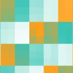 Mosaico de píxeles en tonos naranja y turquesa, imagen still VJ para escenario de iglesia