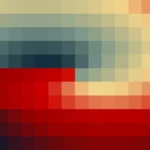 Mosaico de píxeles en tonos rojo y amarillo con espiral, imagen still VJ para escenario de iglesia