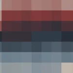 Mosaico de píxeles en tonos rojo y azul con barrido vertical, imagen still VJ para escenario de iglesia