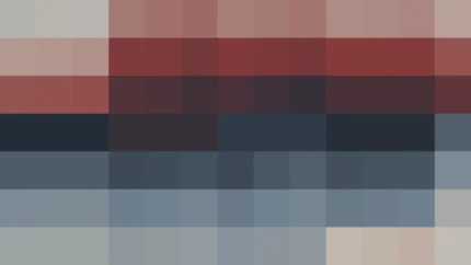 Mosaico de píxeles en tonos rojo y azul con barrido vertical, imagen still VJ para escenario de iglesia