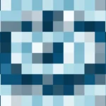 Mosaico de píxeles en tonos teal y celeste con efecto lente, imagen still VJ para escenario de iglesia