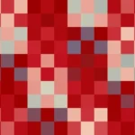 Mosaico de píxeles en tonos teal y rojo, imagen still VJ para escenario de iglesia