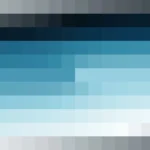 Mosaico de píxeles en tonos teal y oscuro con barrido vertical, imagen still VJ para escenario de iglesia