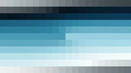 Mosaico de píxeles en tonos teal y oscuro con barrido vertical, imagen still VJ para escenario de iglesia