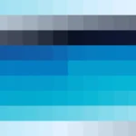 Mosaico de píxeles en tonos teal y azul con bandas horizontales, imagen still VJ para escenario de iglesia