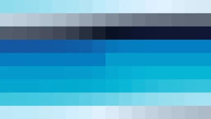 Mosaico de píxeles en tonos teal y azul con bandas horizontales, imagen still VJ para escenario de iglesia