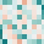 Mosaico de píxeles en tonos turquesa y melocotón con caleidoscopio, imagen still VJ para escenario de iglesia