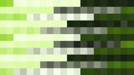Mosaico de píxeles en tonos verde y oliva con barrido diagonal, imagen still VJ para escenario de iglesia