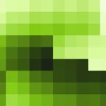 Mosaico de píxeles en tonos verde y oliva con órbitas, imagen still VJ para escenario de iglesia
