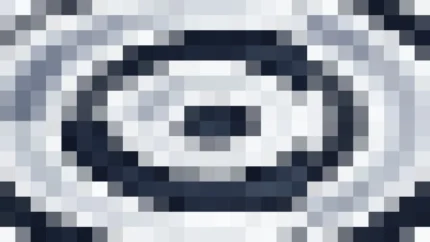 Mosaico denso de píxeles en tonos azul y marino con efecto lente, imagen still VJ para escenario de iglesia