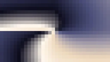 Mosaico denso de píxeles en tonos melocotón y violáceo con molinete, imagen still VJ para escenario de iglesia