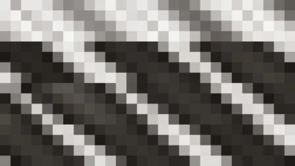 Mosaico denso de píxeles en tonos negro y gris con prisma, imagen still VJ para escenario de iglesia