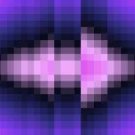 Mosaico denso de píxeles en tonos púrpura y violeta con rombos, imagen still VJ para escenario de iglesia