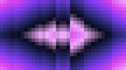 Mosaico denso de píxeles en tonos púrpura y violeta con rombos, imagen still VJ para escenario de iglesia