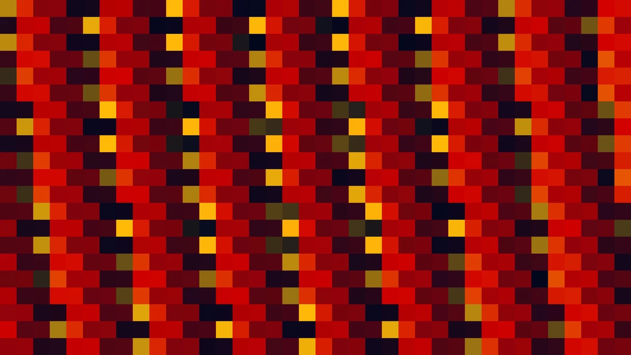 Imagen Still de Mosaico Denso de Píxeles Rojo Oscuro y Amarillo Dorado | Fondo JPG 4K