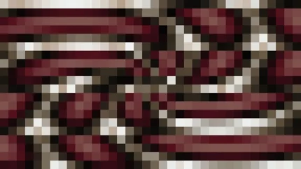 Mosaico denso de píxeles en tonos rojo y oscuro con caleidoscopio, imagen still VJ para escenario de iglesia
