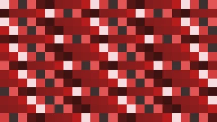 Mosaico denso de píxeles en tonos rojo con damero, imagen still VJ para escenario de iglesia