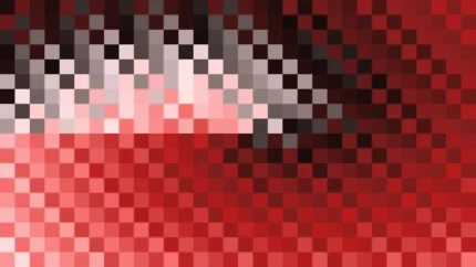 Mosaico denso de píxeles en tonos rojo con espiral, imagen still VJ para escenario de iglesia