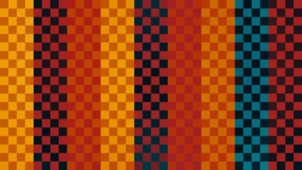 Mosaico denso de píxeles en tonos teal y amarillo, imagen still VJ para escenario de iglesia