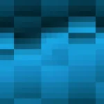 Mosaico denso de píxeles en tonos teal y oscuro con barrido vertical, imagen still VJ para escenario de iglesia