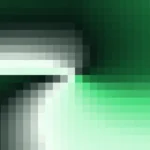 Mosaico denso de píxeles en tonos verde y menta con molinete, imagen still VJ para escenario de iglesia