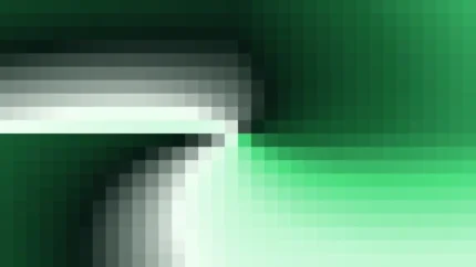 Mosaico denso de píxeles en tonos verde y menta con molinete, imagen still VJ para escenario de iglesia
