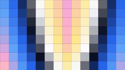Píxeles en tonos azules con núcleo luminoso, imagen still VJ para escenario de iglesia