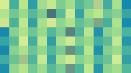 Píxeles en tonos verde y turquesa, imagen still VJ para escenario de iglesia