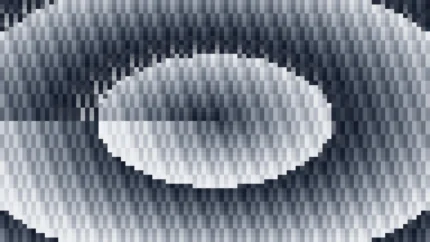 Trama de micro píxeles en tonos azul y cobalto con túnel, imagen still VJ para escenario de iglesia