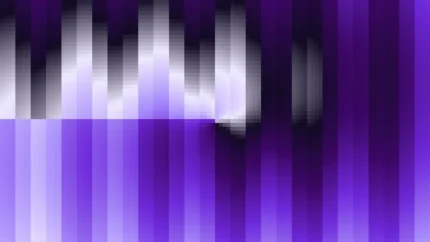 Trama de micro píxeles en tonos azul y violeta con espiral, imagen still VJ para escenario de iglesia